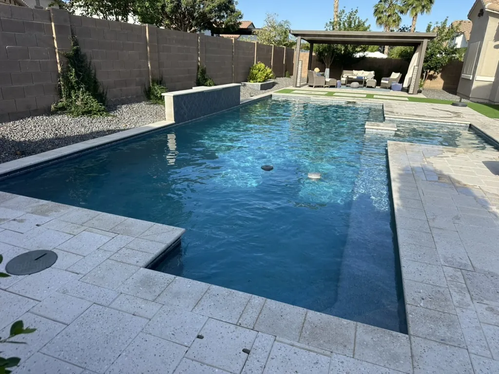 Geometric pool with spa and pergola in Queen Creek, AZ