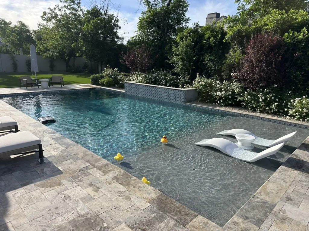 Garden pool with sun shelf and water feature in Gilbert, AZ